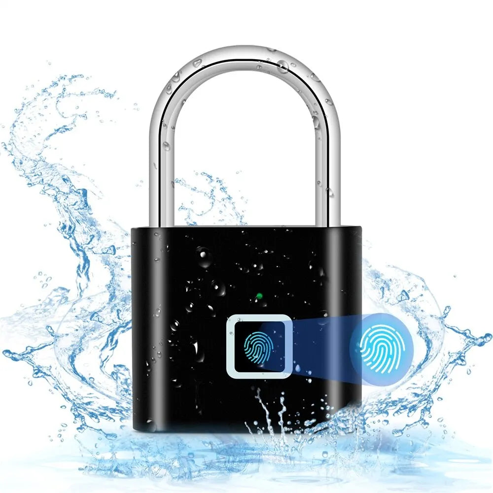 Keyless USB Charging Fingerprint Lock Smart Padlock Waterproof Door Lock 0.2sec Unlock Portable Anti-theft Padlock Zinc